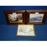 A pair of Pauline Miller over varnished Prints of a village scene and a Highland scene along with a