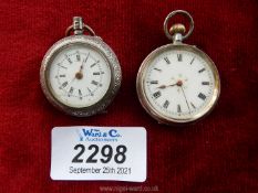 Two ladies silver pocket watches, detail to back, marked 925.