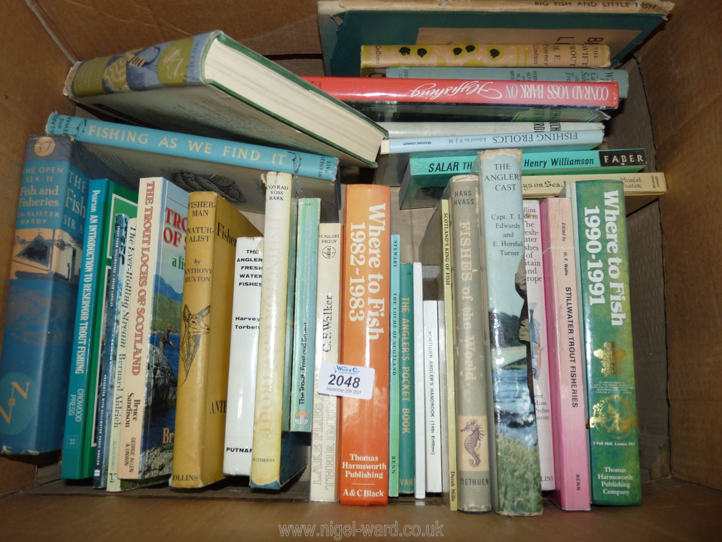 A box of fishing books to include; Fisherman Naturalising by Anthony Buxton, Fishing As We Find It,