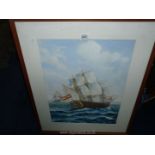 A framed and mounted Watercolour of two Galleon ships at full sail, signed A.E.C.