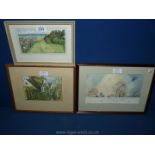 Three small Watercolours; one of a winter landscape signed lower left B.