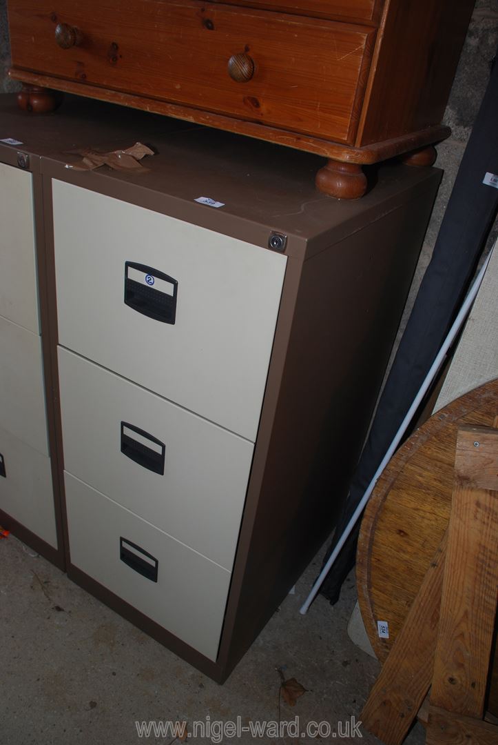 Three drawer metal filing cabinet with key