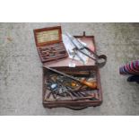 Small leather case of hand tools and cased micrometer set