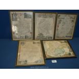 Five small Maps including Herefordshire, Nottinghamshire, Essex, etc., 11 3/4'' x 9'' approx.
