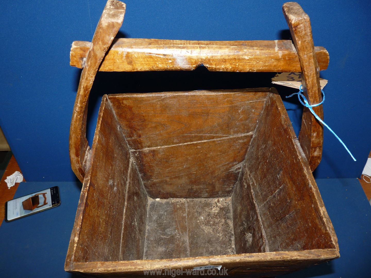 A vintage square primitive wooden Bucket, 16" x 23" tall. - Image 3 of 3