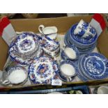 Two part Teasets including Gaudy Welsh style and Burleighware Willow pattern,