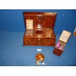 A rectangular Tea Caddy, with caddy bowl, lid and spoon, both lids to the sides,