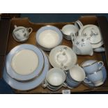 Two part tea and dinner sets including Doulton blue and gilt rim and R.