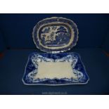 Two Blue Flow Willow pattern meat plates, both a/f.