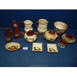 A quantity of Torquayware including pin dishes, teapot, jugs, plus small salt glaze jars etc.