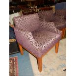 A set of four John Lewis puce pattern upholstered reception style armchairs,