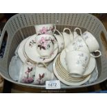 Two part teasets including Harebell and pink rose designs.