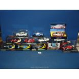 Eight Scalextric models including Cooper Climax 1960, Ford GT M11, Renault, Ferrari, Jaguar 1963,