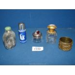 A small quantity of dressing table items including gilt and glass scent bottle with painted foreign