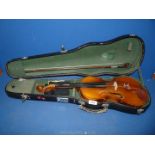 A cased Aubert Violin with bow (bow a/f).