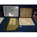 A folder of classic prints of country maps to include; Old England, Hertfordshire map in colour,