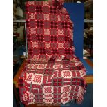 A large red, white, grey and black Welsh Blanket, Derw Mill, 65" x 7' 10".