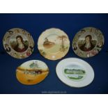 Five display plates including Wedgwood 'Woburn Abbey', Royal Doulton country scenes etc.