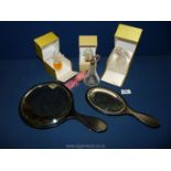 A small quantity of miscellanea including two ebony backed hand bevel plate hand mirrors,