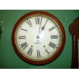 A circular two train movement School Clock, striking on a bell,