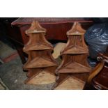 A pair of Pine corner shelf units, each with four tiers, 39 3/4'' high x 28 1/4'' wide.