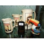 Guinness official merchandise jugs in various sizes and Toucan ceramic jug.