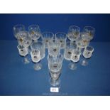 Six Cristal D'arques whisky tumblers and six brandy glasses, plus four sherry glasses.