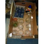 A quantity of glasses including seven Babycham, boxed lemonade glasses with painted strawberries,