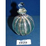 A delicate Sileda silver and blue glass perfume bottle with tiny hallmark to neck