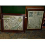 A framed coloured map of Monmouthshire,