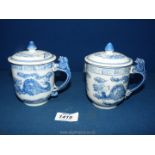 Two blue and white Oriental Tea Mugs with dragon decoration.