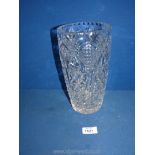 A nice, heavy cut glass vase. 9 3/4" tall.