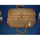 A vintage domed top Wicker Basket with metal clasp, 19'' x 14 1/2'' x 13''.