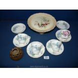 A Carltonware stemmed cake plate, six Duchess 'Forget Me Not' cups and saucers and small posy vase.