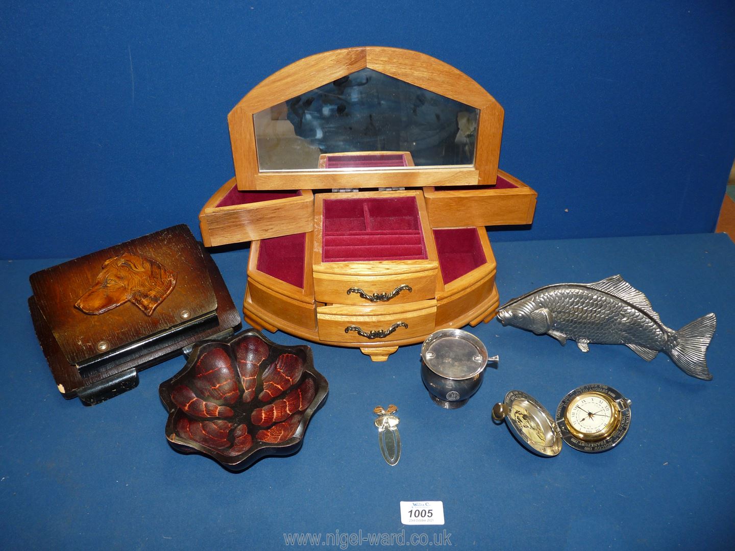 A small box of miscellanea to include; wooden jewellery box, wooden letter rack, - Image 2 of 2