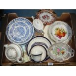 A quantity of china to include; blue & white plates, two teapots,