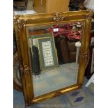 A large rectangular and bevelled edge gilt Mirror with scroll decorative pattern to the edge.