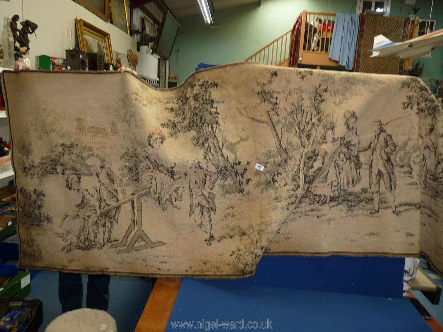 A large tapestry wall Hanging of a classical scene 98'' x 38''.