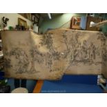 A large tapestry wall Hanging of a classical scene 98'' x 38''.