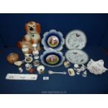 A quantity of ornaments including Fire Spaniels, Coalport plate etc.