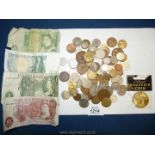 A quantity of foreign coins, small quantity of English coins,