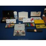 A quantity of art supplies including Windsor & Newton watercolours, Rotring drawing set ,