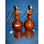 A pair of baluster and turned wood Table Lamps, 21" tall.
