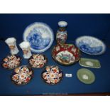 A small quantity of china including two green Wedgwood Jasperware trinket dishes,