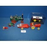 An Alchin model traction engine, Massey Harris red tractor and muck spreader,