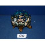 A very pretty and fine enamel and gilt blue glass Moser pillow vase with polychrome oak leaves,