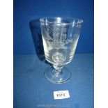 A Webb rummer with an etched ship 'Bermuda 1609-1952', signed C.P. Kimberley (Cyril Kimberley).