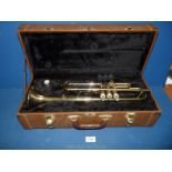 A brass B & S Sonora Trumpet with mouth piece, in brown case.