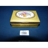 A pretty Limoges porcelain trinket Box, yellow ground with gilt detail,