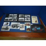 A quantity of vintage memorabilia including black and white photographs of a twin cylinder traction